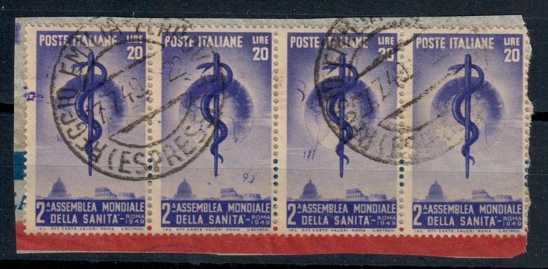 ITALY 1949 Second World Health Congress 20 lire Violet. Strip of 4 on piece. Total catval £80.00. - 21182 - FU image 0