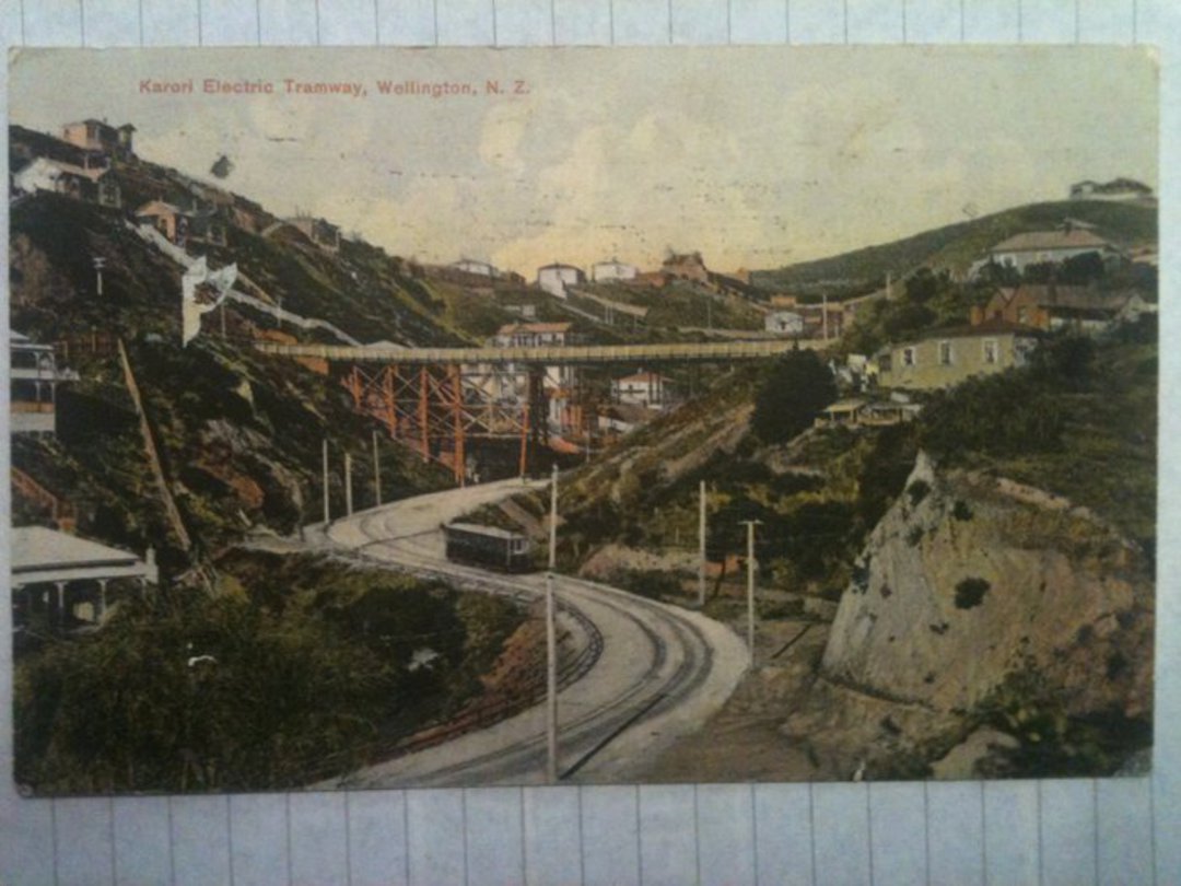 Coloured postcard of Karori Electric Tramway Wellington. 1903. - 47656 - Postcard image 0