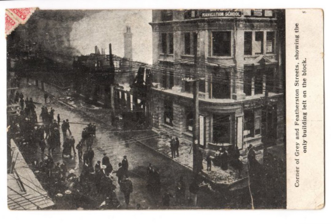 Postcard of The Fire. Faults. Corner of Grey Street showing the only building left on the block. - 47372 - Postcard image 0