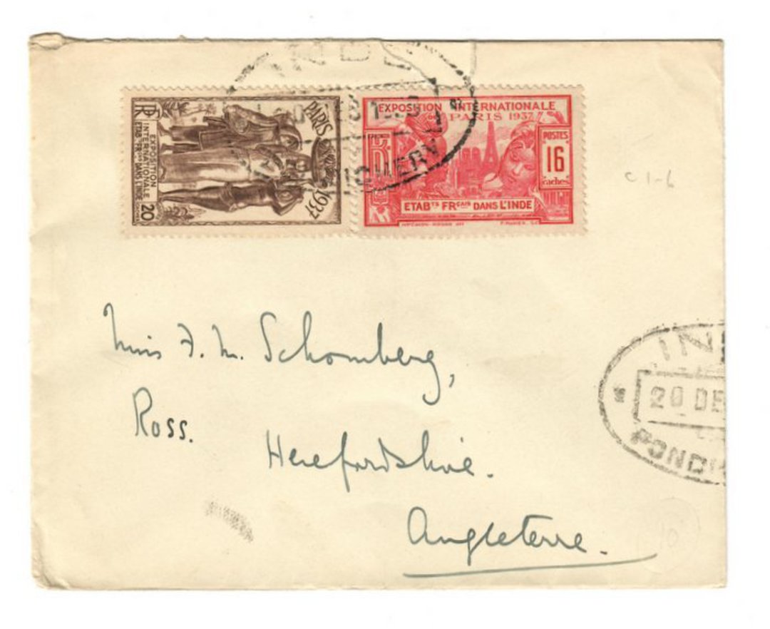 FRENCH INDIAN SETTLEMENTS 1939 Letter from Pondicherry to England. - 37513 - PostalHist image 0