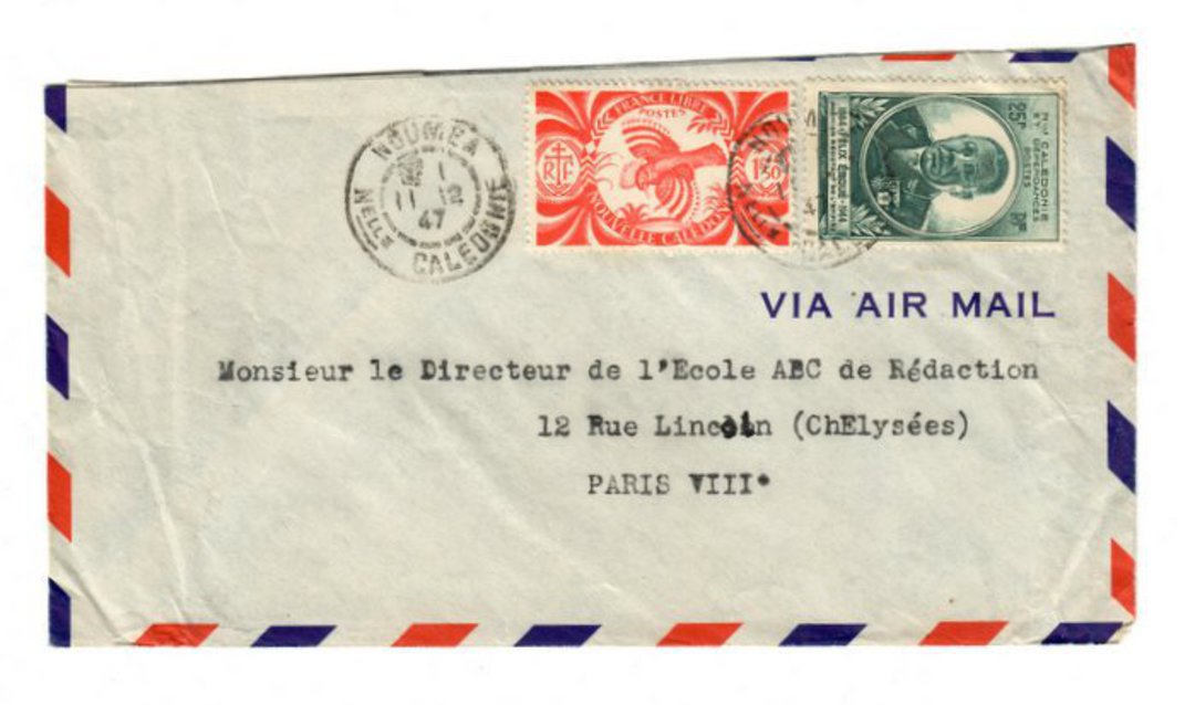 NEW CALEDONIA 1947 Airmail Letter from Noumea to Paris. Trimmed. - 37880 - PostalHist image 0