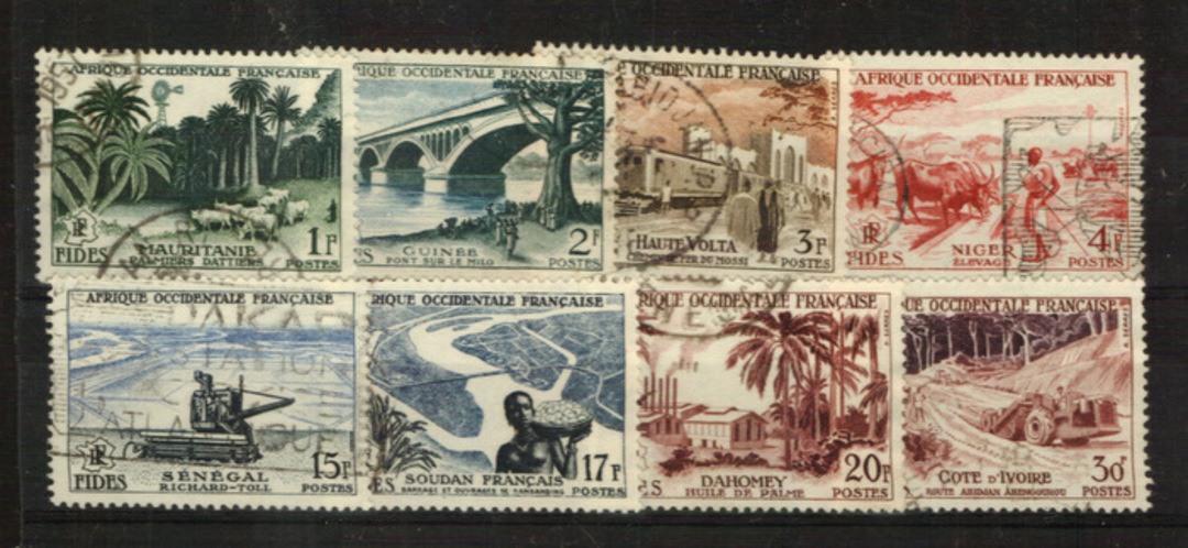FRENCH WEST AFRICA 1955 Economic and Social Development Fund. Set of 8. - 22350 - Used image 0