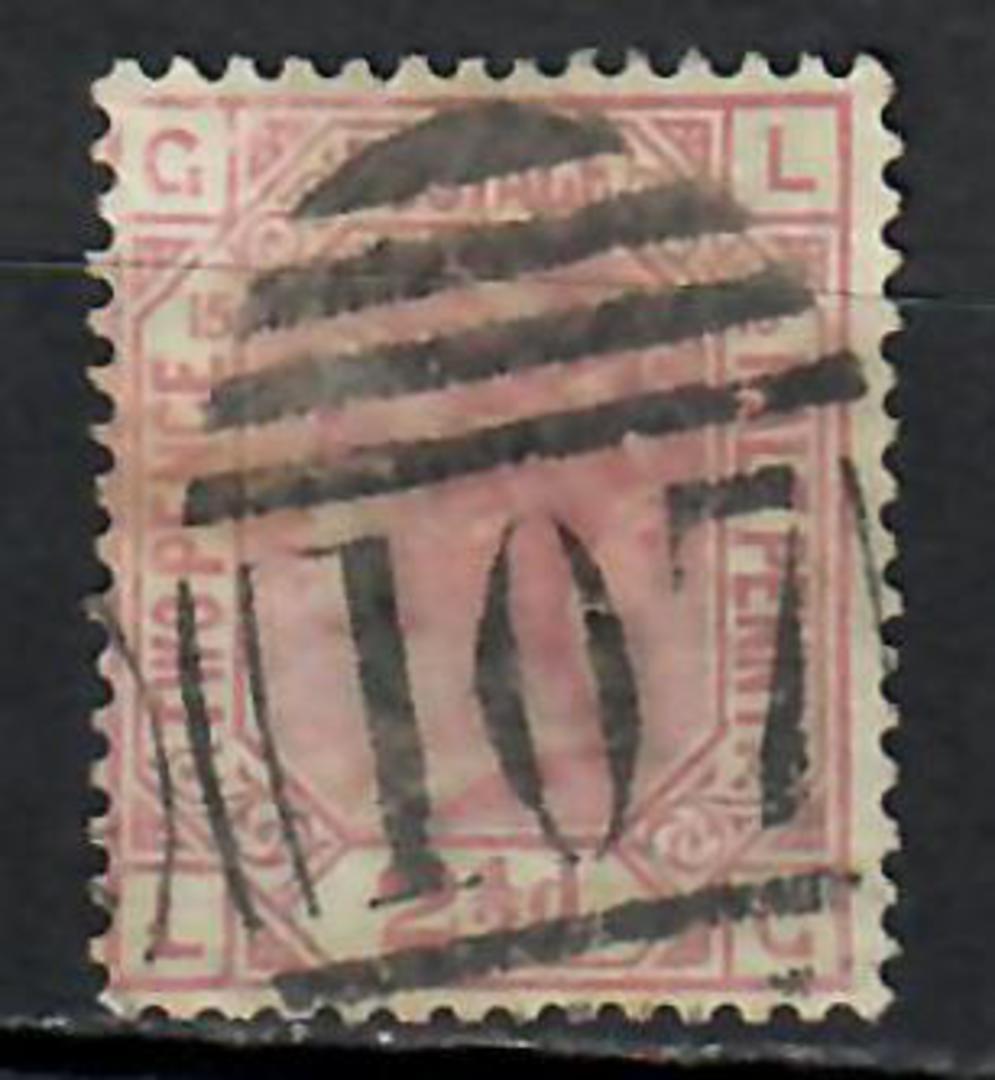 GREAT BRITAIN 1873 Victoria 1st Definitive 2Â½d Rosy Mauve. Plate 15. Oval cancel 107. Heavy. Crease. - 200 - Used image 0