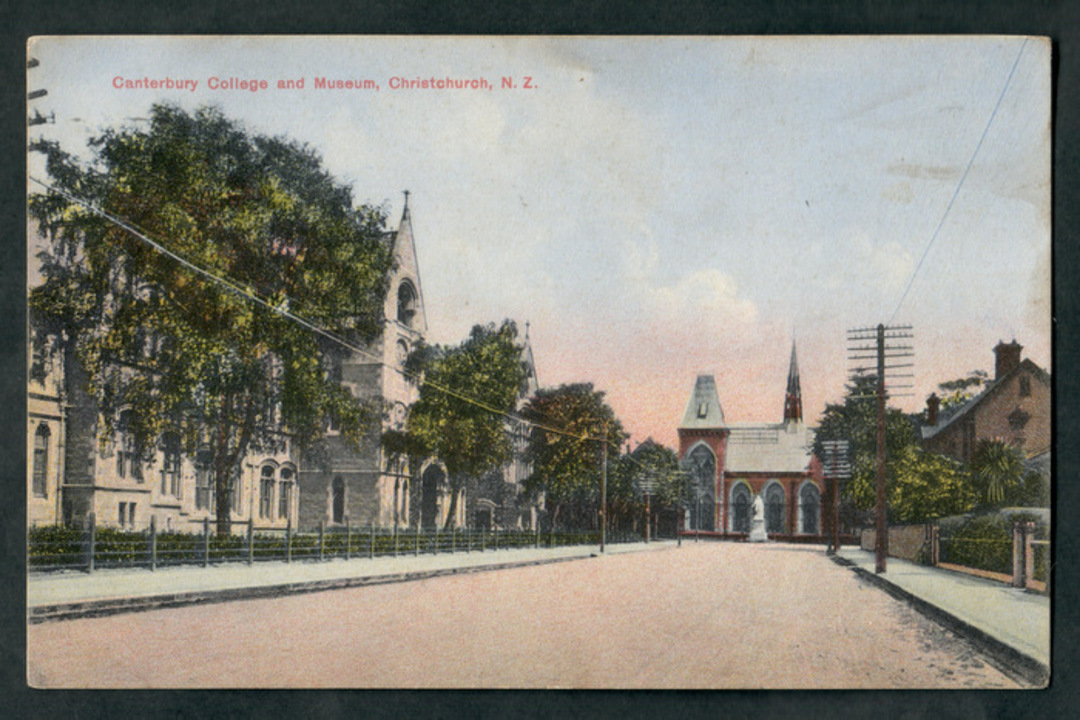 Coloured Postcard of Canterbury College and Museum Christchurch. - 48385 - Postcard image 0