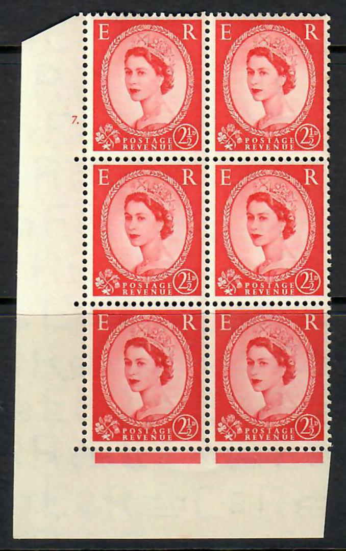 GREAT BRITAIN 1953 Elizabeth 2nd Definitive 2½d Red. Cylinder 7. Block of 6. - 54373 - UHM image 0