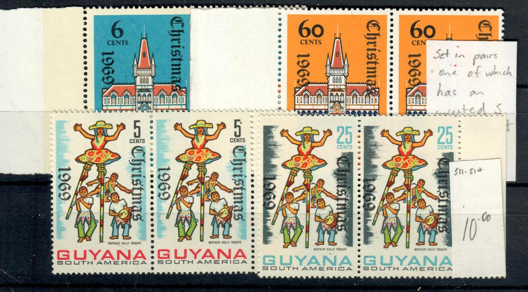 GUYANA 1969 Christmas. Variety listed in the old Elizabethan catalogue under the Varieties section. Inverted S. Set of 4 in pair image 0