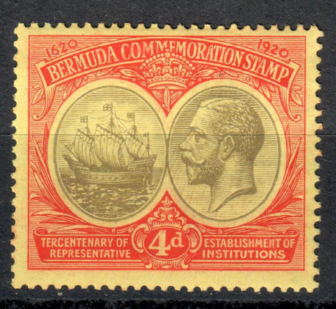 BERMUDA 1920 Tercentenary of Representitive Institutions. Ist series. 4d Black and Red on Pale Yellow. - 8251 - LHM image 0