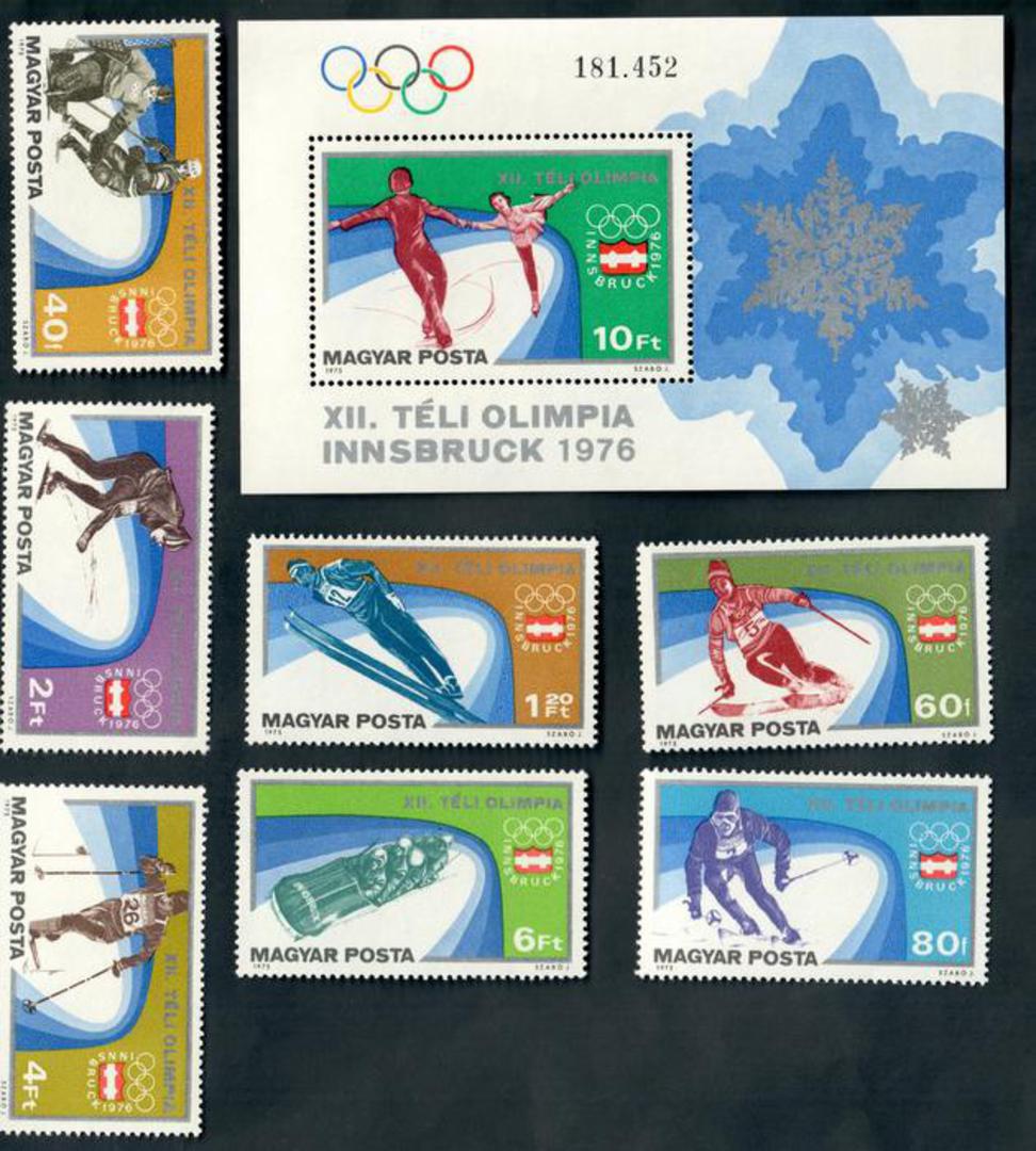 HUNGARY 1975 Winter Olympic Games Innsbruck. Set of 7 and miniature sheet. - 50139 - UHM image 0