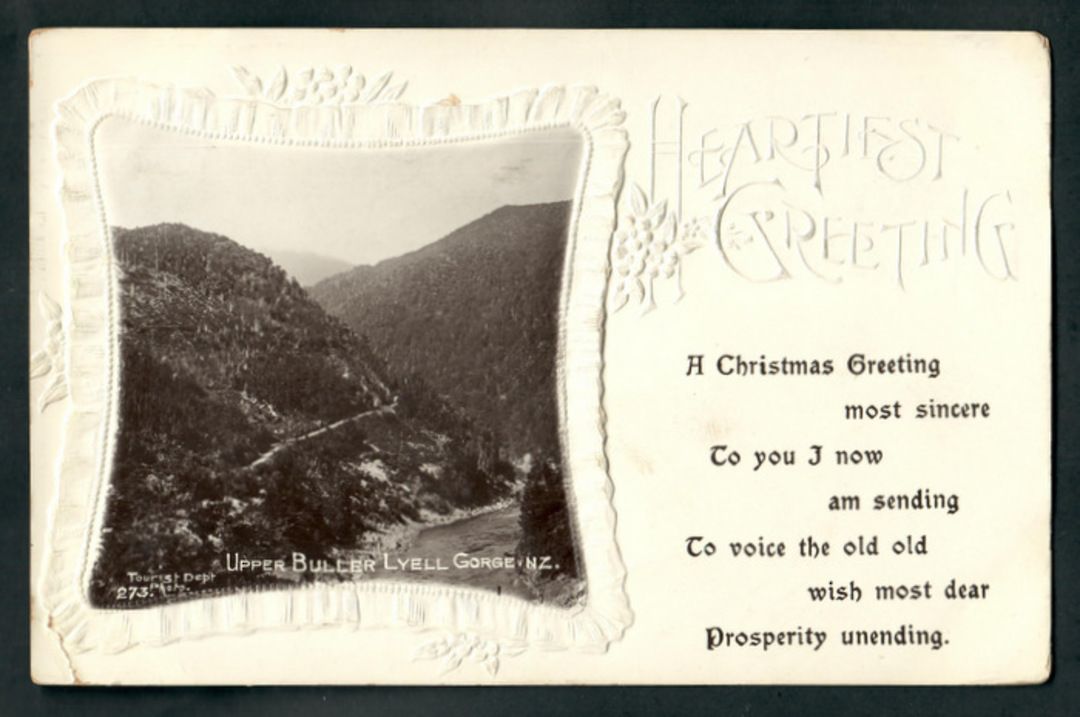Real Photograph of Upper Buller Lyell Gorge. Christmas card. - 48831 - Postcard image 0