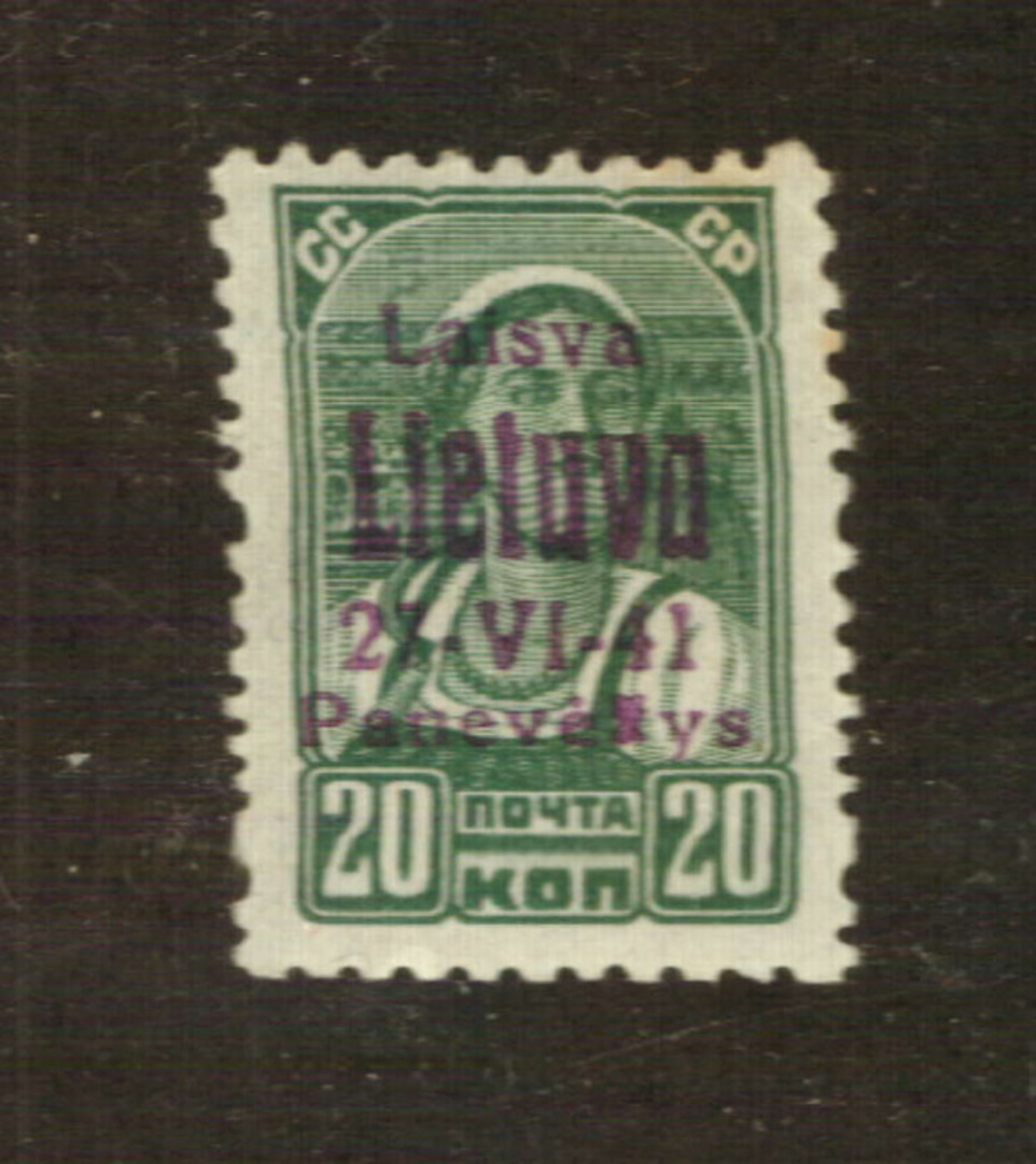 GERMAN OCCUPATION OF LITHUANIA 1941 Russian Definitive overprinted Pauevelys 23/6/41. Not listed by SG. Scarce. - 76014 - Mint image 0