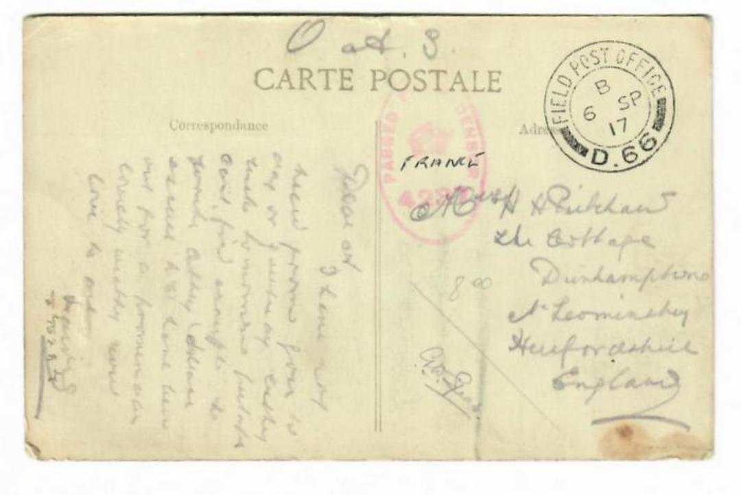 GREAT BRITAIN 1917 Postcard from France. Field Post Office D66 6/9/17. Passed by Field censor 4237. Red Oval. - 30280 - PostalHi image 0