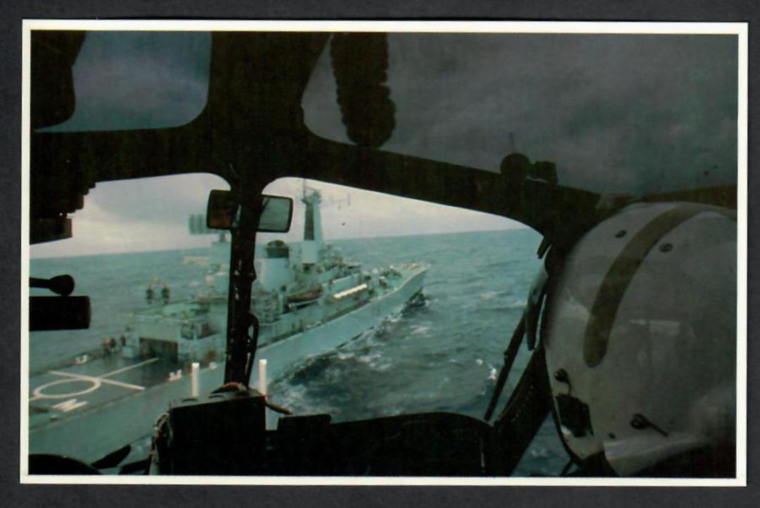 War in the South Atlantic. Coloured postcard. The Frigate HMS Diomede seen from the cockpit of a Wasp Helicopter. - 44124 - Post image 0
