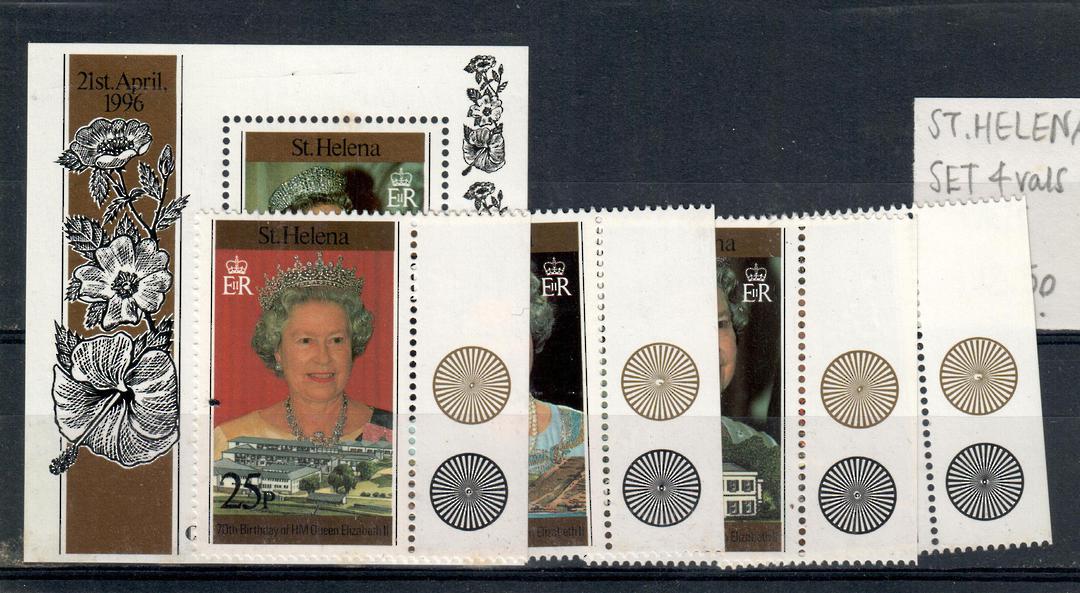 ST HELENA 1996 70th Birthday of Queen Elizabeth 2nd. Set of 4 and miniature sheet. - 21059 - UHM image 0