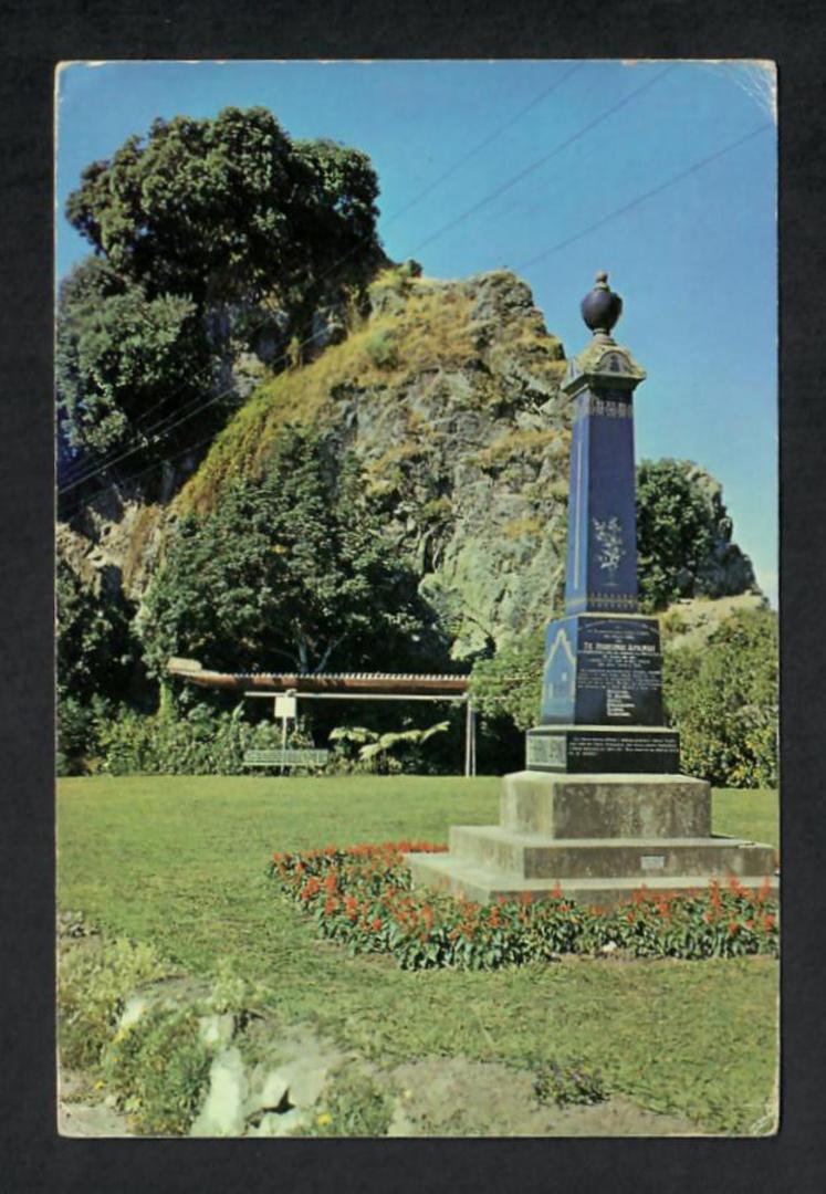 Modern Coloured Postcard by Gladys Goodall of the three memorials Whakatane. - 444188 - Postcard image 0