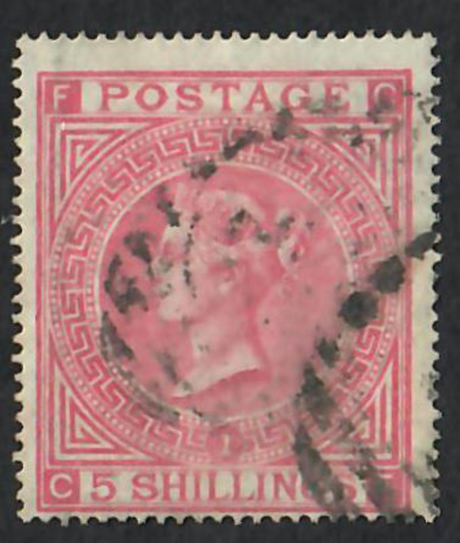 GREAT BRITAIN 1867 5/- Rose. Plate 1. Letters FCCF. Fresh colour. Centred south and slightly west. Postmark better than usual. - image 0
