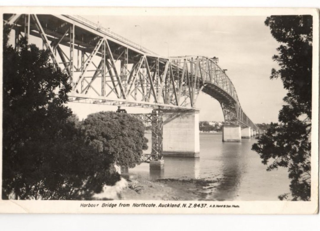 Real Photograph by A B Hurst & Son of The Harbour Bridge from Northcote. (#45221). - 45120 - Postcard image 0