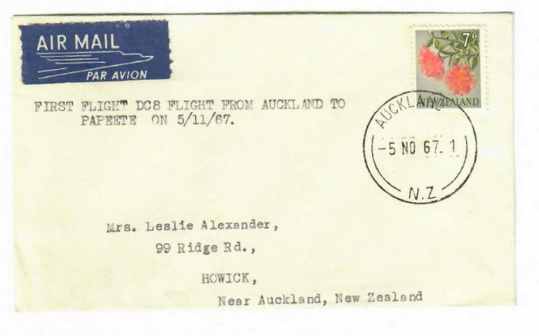 NEW ZEALAND 1967 First Flight DC8 from Auckland to Papeete 5/11/1967. Cover. - 31088 - PostalHist image 0