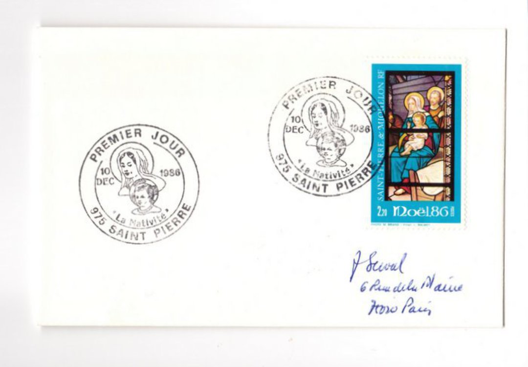 ST PIERRE et MIQUELON 1986 Christmas on first day cover. - 38239 - FDC image 0