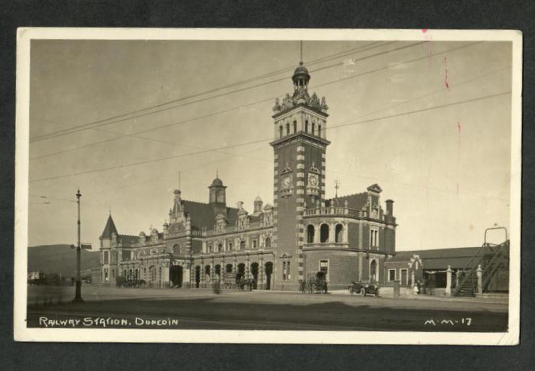 Real Photograph by Muir & Moodie of Railway Station Dunedin. - 249146 - Postcard image 0