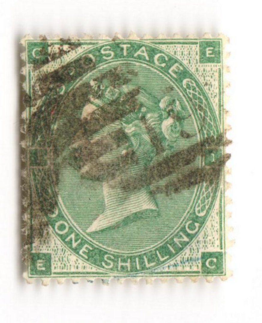 GREAT BRITAIN 1862 1/- Deep Green. Plate 1 Good perfs. Well centred. Cancel heavy. - 70243 - Used image 0