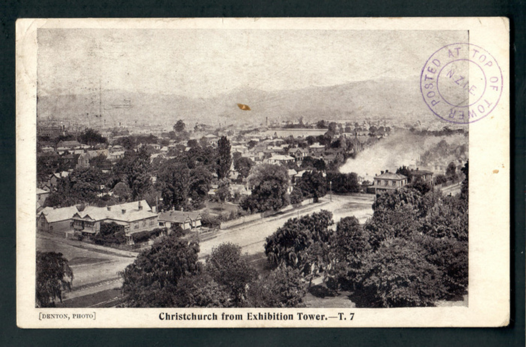 NEW ZEALAND Postcard by Denton of Christchurch. from Exhibition Tower. Posted at the top of the tower. Published by Smith and An image 0