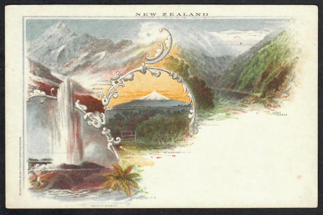 NEW ZEALAND Early Undivided Coloured Postcard. Mt Egmont Otia Gorge Pohutu Geyser Mt Cook. - 49984 - Postcard image 0