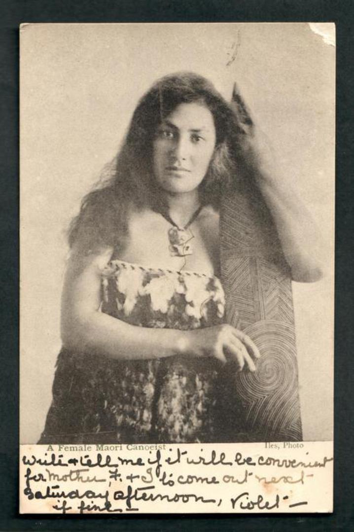 Early Undivided Postcard by Iles of female Maori Canoeist. - 49733 - Postcard image 0