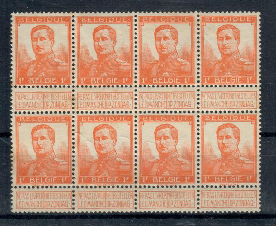 BELGIUM 1912 Definitive 1f yellow in block of 8.  Fresh and clean - 21282 - UHM image 0
