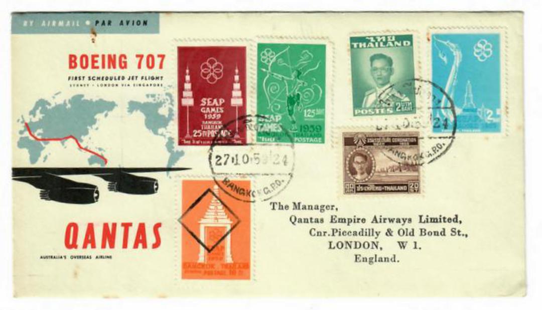 THAILAND 1959 Inauguration of Qantas Boeing Jet Service from Bangkok to London. - 30105 - PostalHist image 0