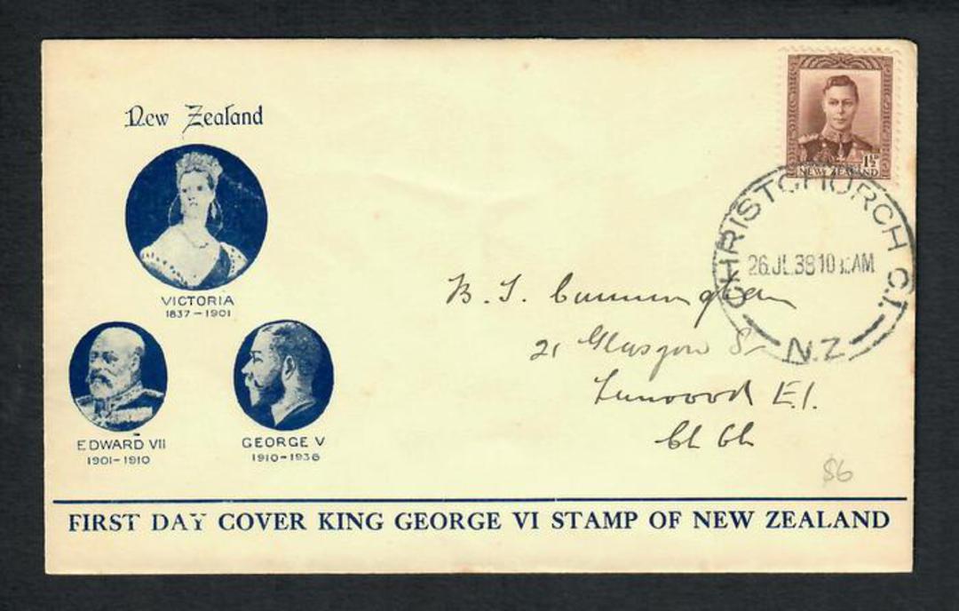 NEW ZEALAND 1938 Geo 6th Definitive 1½d on first day cover. Very tidy. - 31403 - FDC image 0
