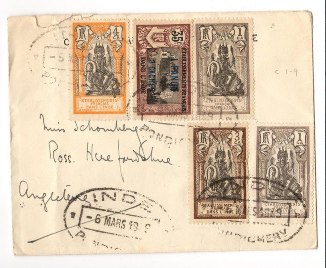 FRENCH INDIAN SETTLEMENTS 1939 Letter from Pondicherry to England. - 37533 - PostalHist image 0
