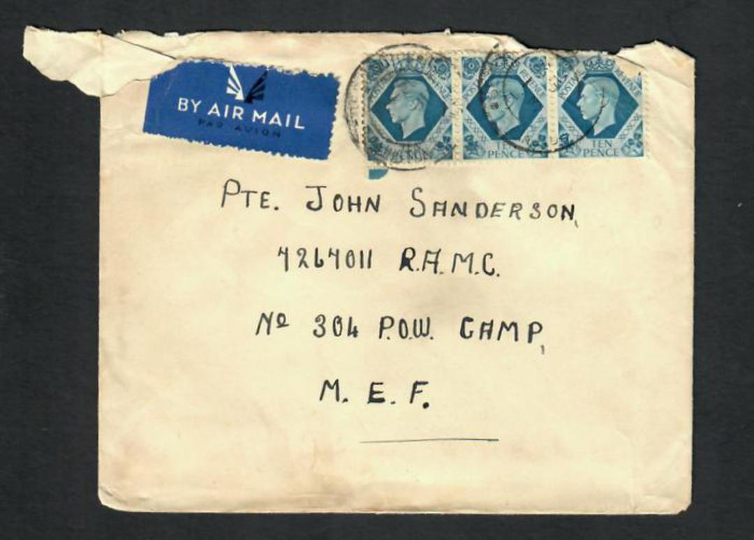 GREAT BRITAIN 1940 Airmail Letter from England to Pte John Sanderson 7267011 RAMC No 304 POW Camp MEF. Postage 3 x 10d. - 32313 image 0