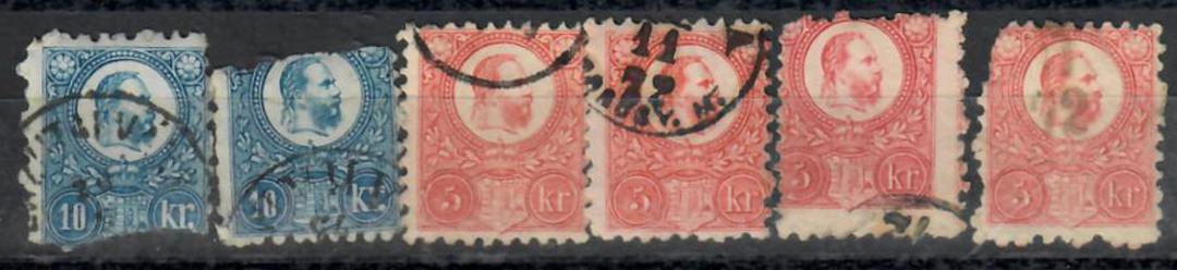 HUNGARY 1871 Selection of 6 stamps of type 1. May be of some use for reference. Only 3 of the items are any good. - 23778 - Used image 0