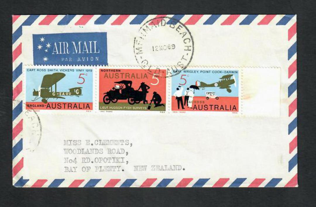 AUSTRALIA 1969 150th Anniversary of the First England to Australia Flight. Strip of 3 on first day cover. - 32205 - FDC image 0