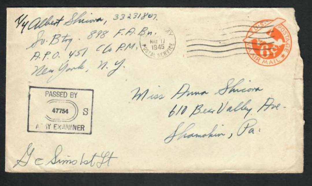 USA 1945 Censored Air Letter from New York to Pennsylvannia. Slogan cancel US Army Postal Service. image 0