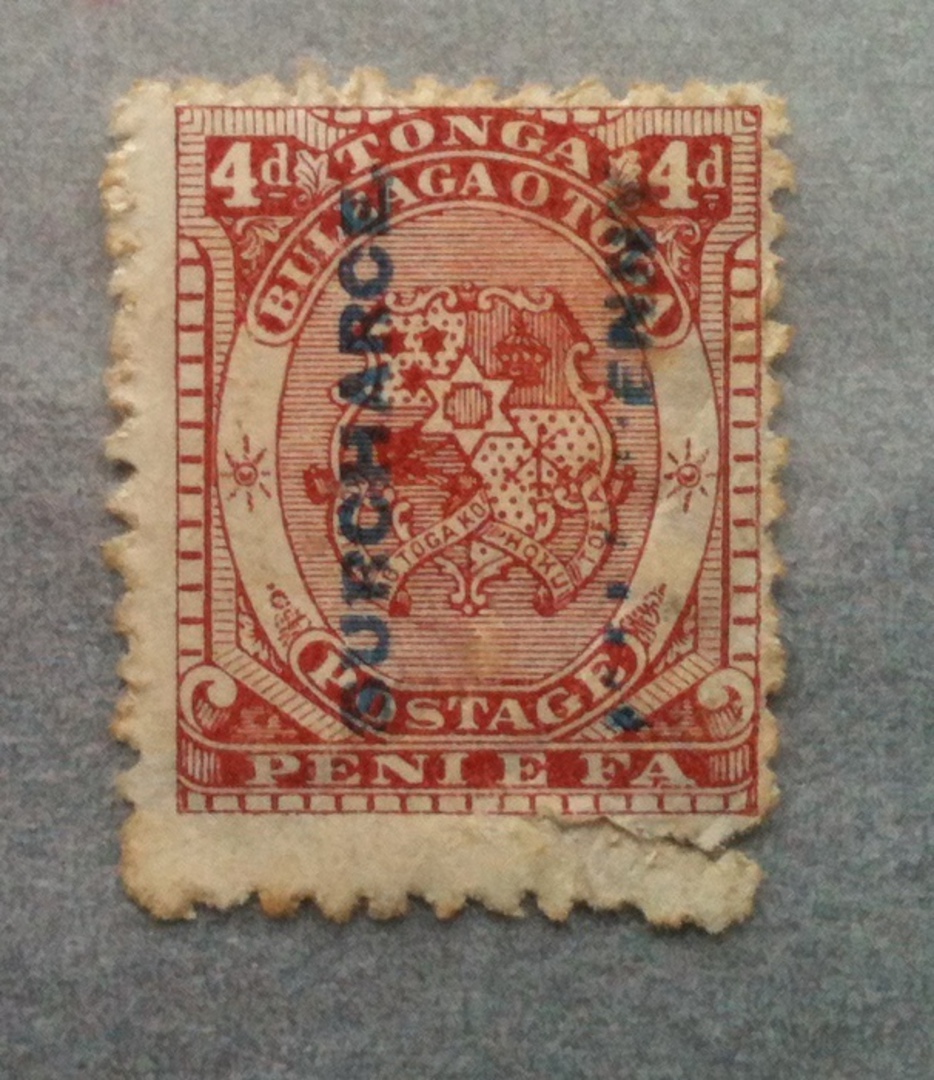 TONGA 1894 Surcharge ½d on 4d Chestnut. SURCHACE error. The stamp is damaged. - 39827 - MNG image 0