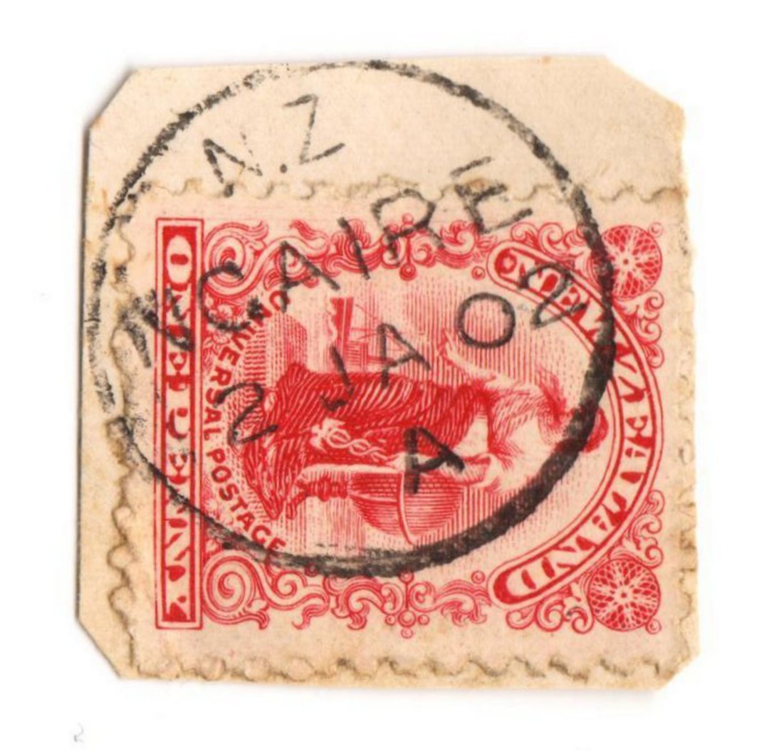NEW ZEALAND Postmark New Plymouth NGAIRE. A Class cancel on 1d Universal on piece. Complete and clear. - 79626 - Postmark image 0