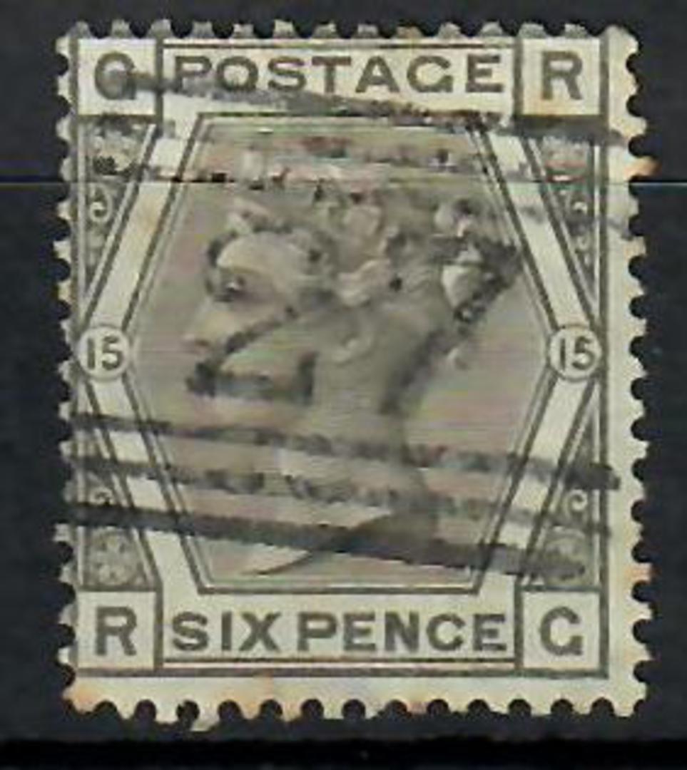 GREAT BRITAIN 1873 6d Grey. Plate 15. Postmark 27 in bars. Letters GRRG. Good perfs slightly dull in one corner. - 70387 - Used image 0