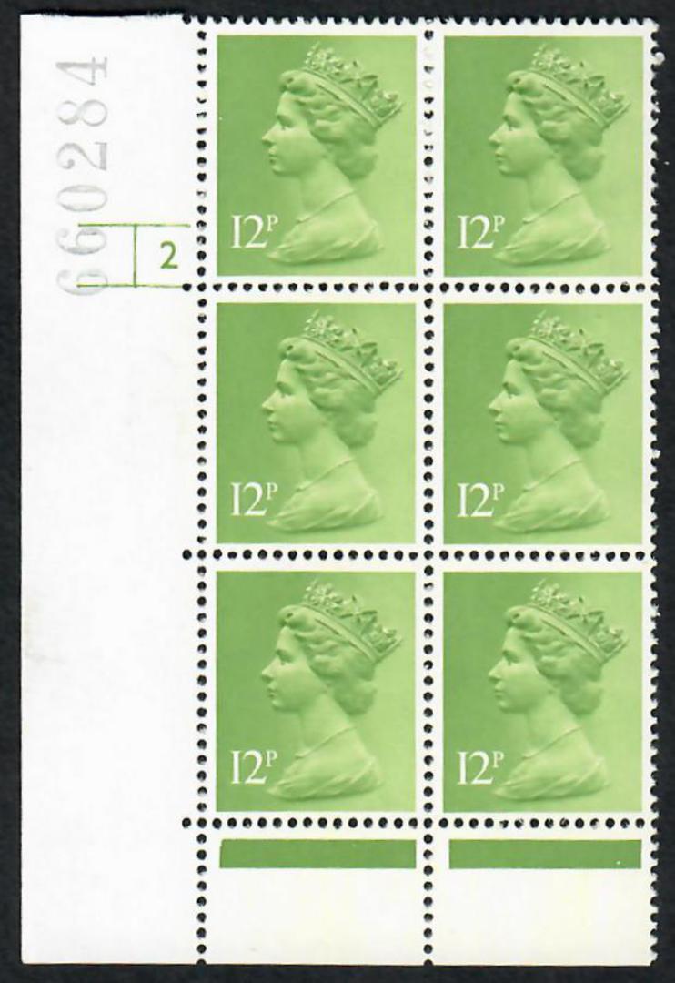 GREAT BRITAIN 1980 Elizabeth 2nd Machin 12p Yellowish Green. Cylinder Block 2 with No Dot. - 24417 - UHM image 0