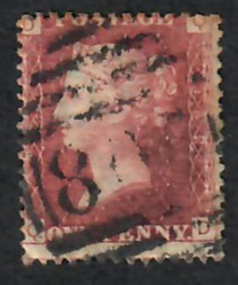 GREAT BRITAIN 1858 1d Red. Plate 141. Letters DUUD. Heavy postmark. - 70142 - Used image 0