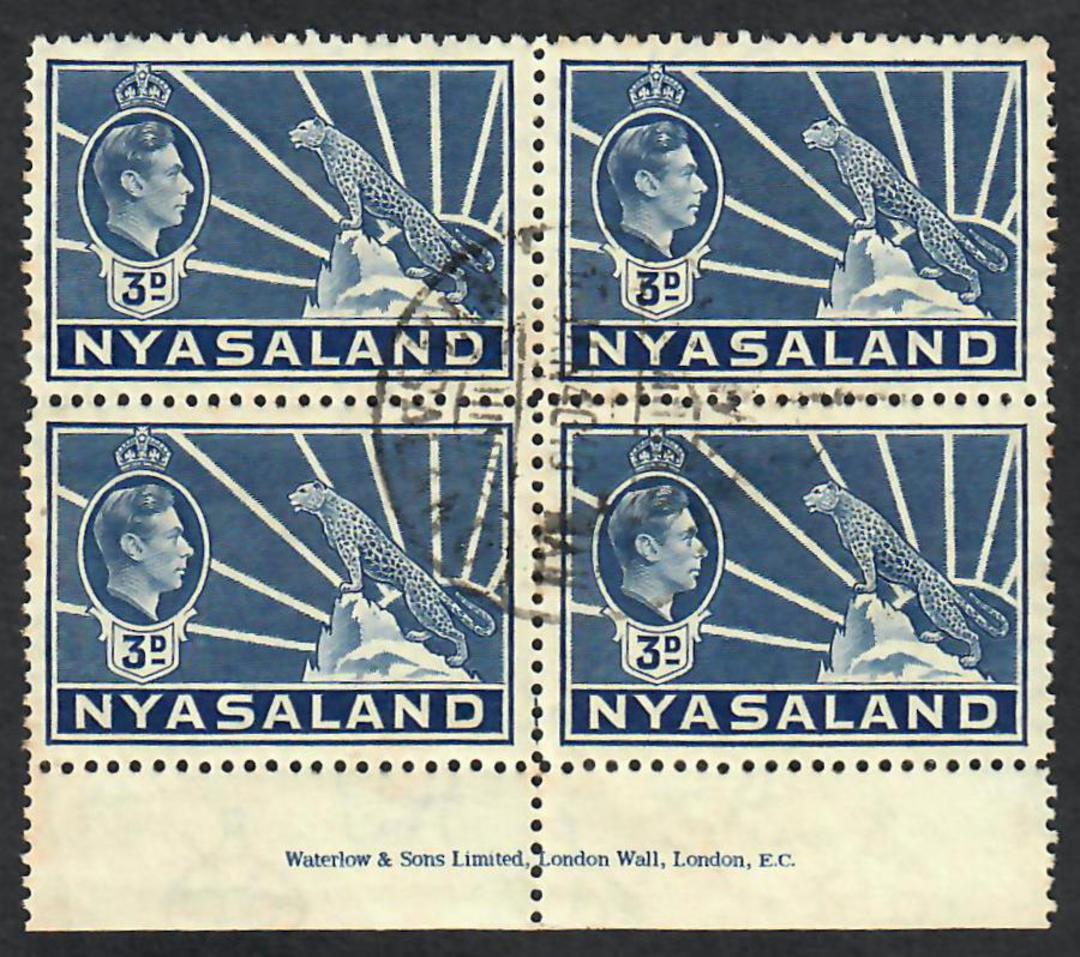 NYASALAND 1938 Geo 6th Definitives Â½d Green 1d Brown 1Â½d Red 2d Grey and 3d Blue all in blocks of 4 either imprint block or co image 0