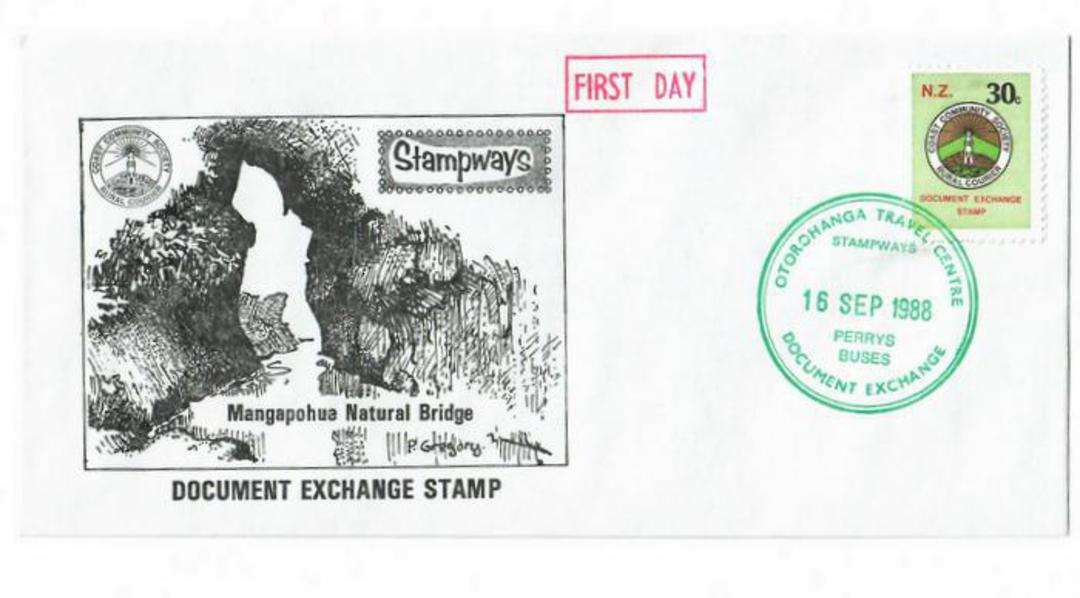 NEW ZEALAND Alternative Postal Operator Stampways 1988 30c Green on first day cover. Otorohanga Travel Centre Perrys Buses. - 13 image 0