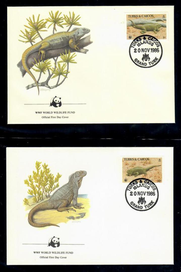 TURKS & CAICOS ISLANDS 1986 World Wildlife Fund. Rock Iguana. Set of 4 in mint never hinged and on first day covers with 6 pages image 2