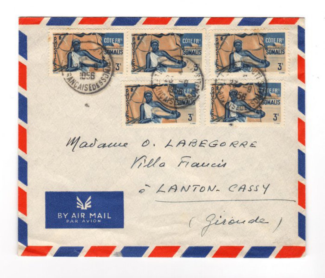 FRENCH SOMALI COAST 1956 Airmail Letter from Djibouti to France. - 38262 - PostalHist image 0