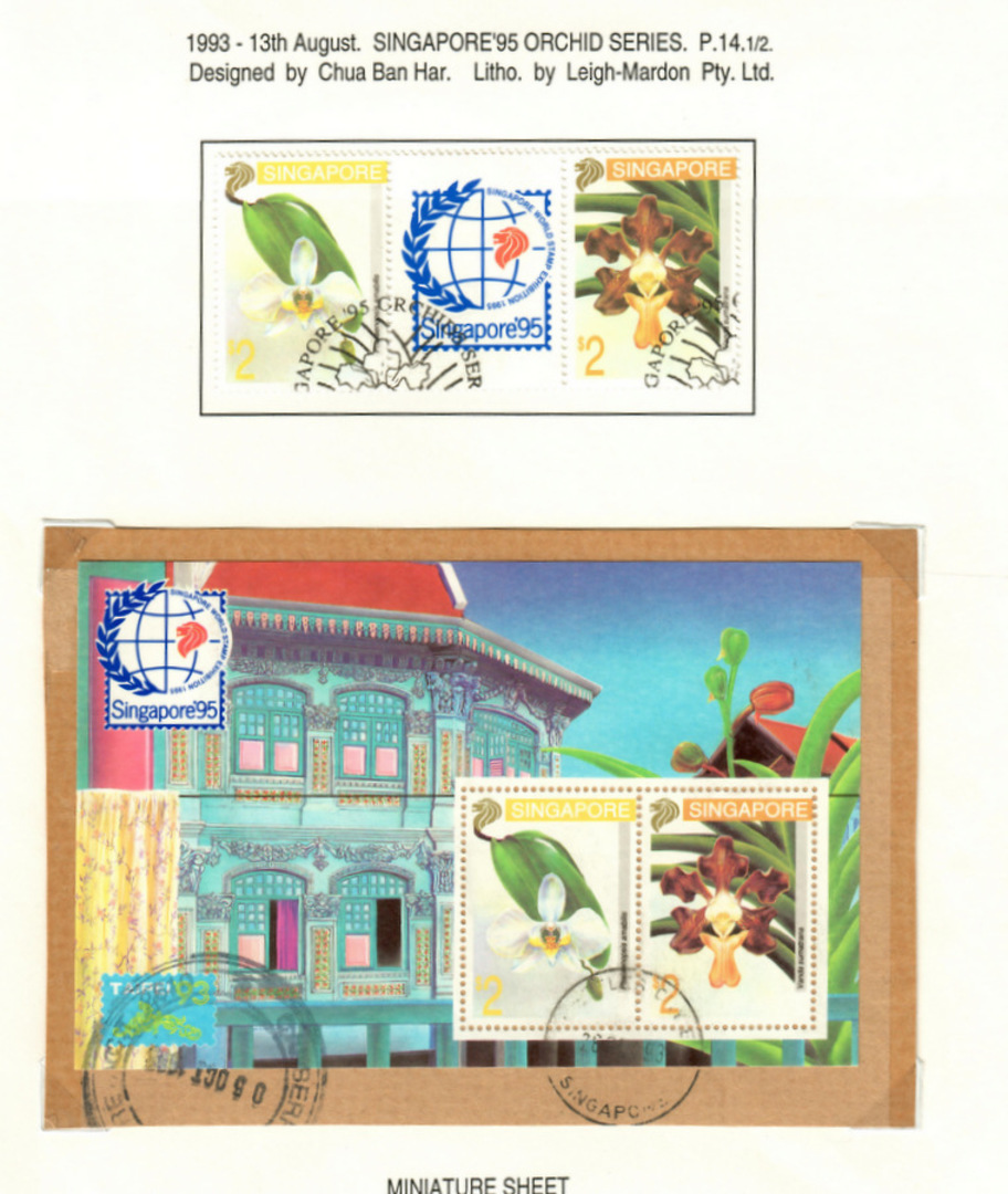 SINGAPORE 1993 Singapore '95 International Stamp Exhibition. Third series. Set of 2 and miniature sheet. - 59611 - VFU image 0