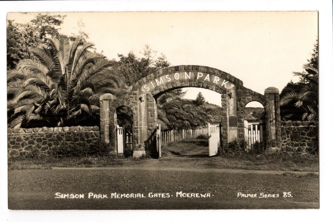 Real Photograph by T G Palmer & Son of Simson Park Memorial Gates Moerewa. - 44765 - Postcard image 0