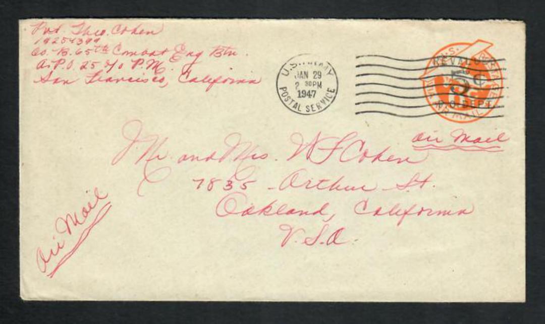 USA 1947 Air Letter with slogan cancel US Army Postal Service. Revalued 5c envelope. image 0