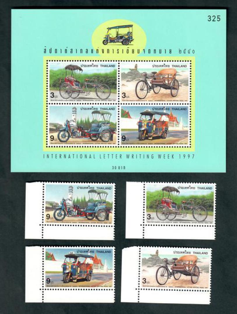 THAILAND 1997 International Letter Writing Week. Set of 4 and miniature sheet. Superb set of Thailand Transport. - 52355 - UHM image 0