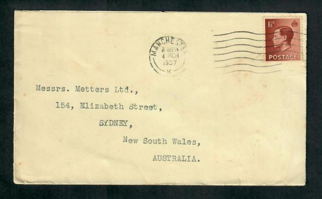 GREAT BRITAIN 1937 Letter to Australia bearing Edward 8th 1½d. - 31797 - PostalHist image 0