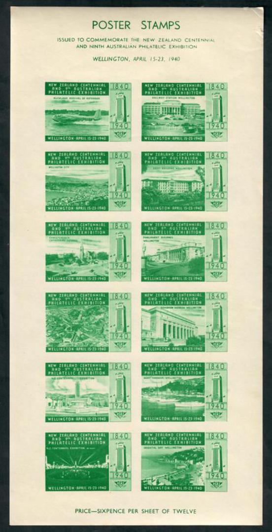 NEW ZEALAND 1940 Centennial Philatelic Congress. Labels. Sheetlet of 12. - 50005 - UHM image 0